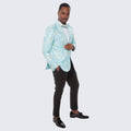 Mint and Yellow Floral Design Tuxedo Jacket Slim Fit