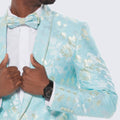 Mint and Yellow Floral Design Tuxedo Jacket Slim Fit - Wedding - Prom