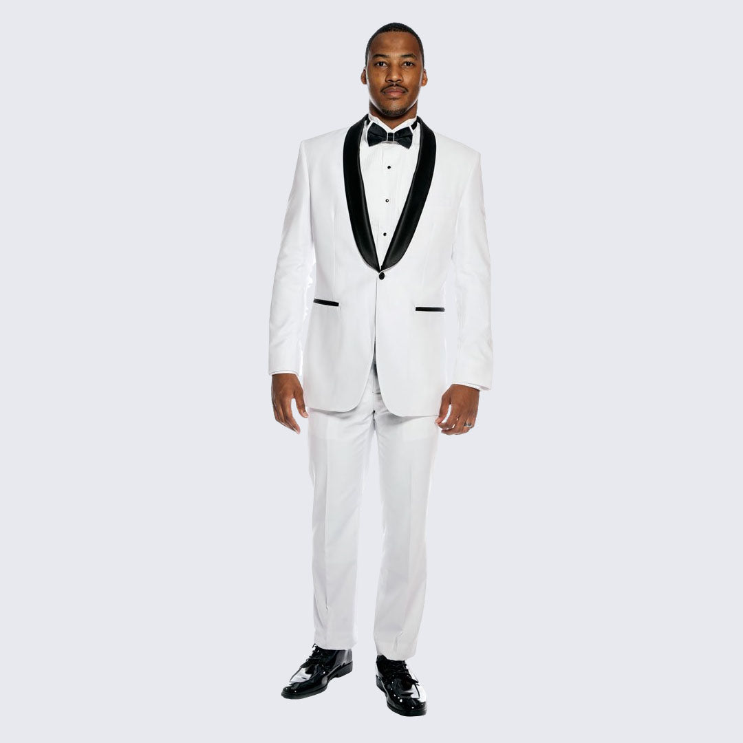 White Tuxedo Slim Fit with Black Shawl Lapel - Wedding - Prom | Perfect Tux
