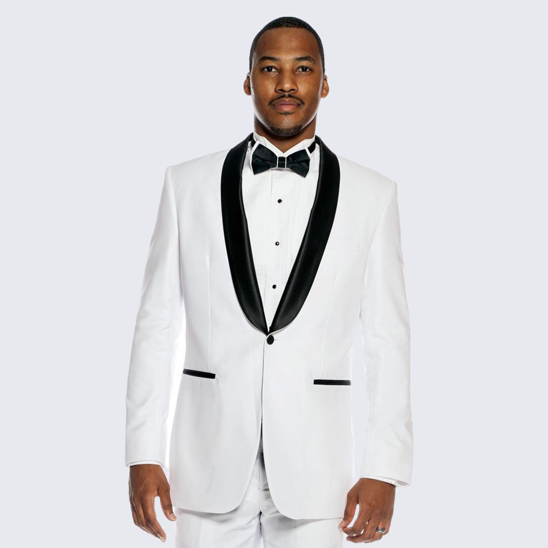 White Tuxedo Slim Fit with Black Shawl Lapel - Wedding - Prom | Perfect Tux