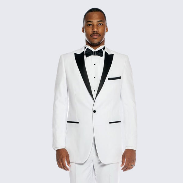 Black Tie White Suit Jacket With Black Trim White Tuxedo With