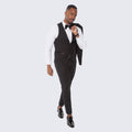 Black Textured Slim Fit Textured  3 Piece Tuxedo with Satin Trim - Wedding - Prom
