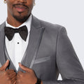 Mid Grey Textured Slim Fit Textured  3 Piece Tuxedo with Satin Trim - Wedding - Prom