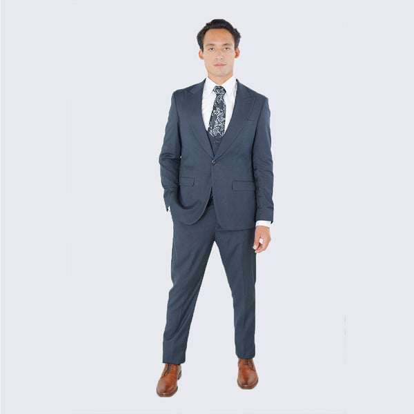 Charcoal Gray Three Piece Suit with Large Peak Lapel – Wedding & Prom, 46S Coat