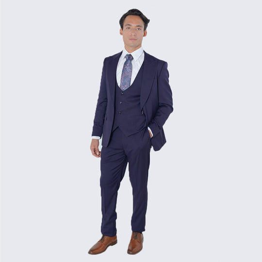 Purple Three Piece Suit with Large Peak Lapel – Wedding & Prom