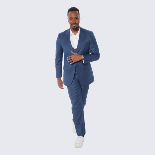 Blue Textured Three Piece Suit with Notch Lapel – Wedding & Prom