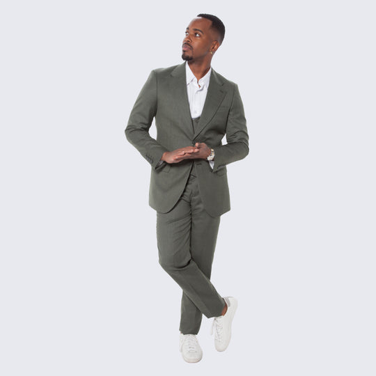 Olive Textured Three Piece Suit with Notch Lapel – Wedding & Prom