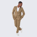 Stacy Adams Oatmeal Textured Slim Fit 3 Piece Suit with Large Notch Lapel