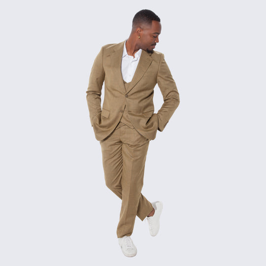 Oatmeal Textured Three Piece Suit with Notch Lapel – Wedding & Prom
