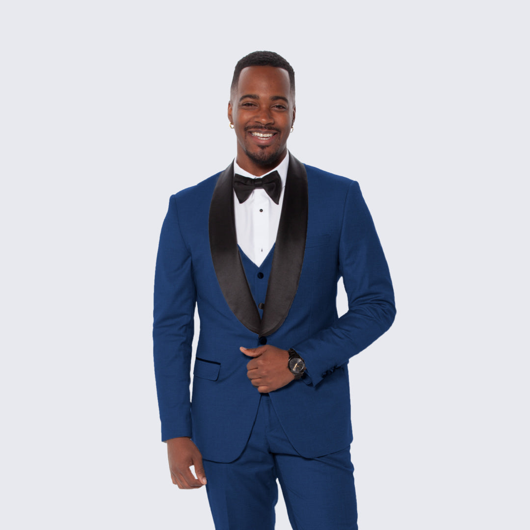 navy tux with light blue tie