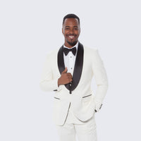 Ivory Slim Fit Tuxedo with Black Shawl Lapel – 3 Piece Wedding & Prom Set