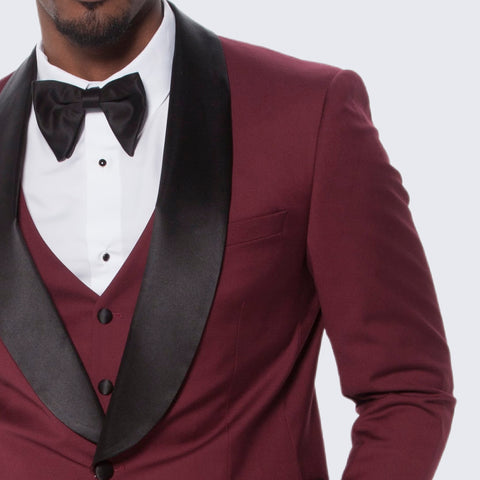 Burgundy Tuxedo Slim Fit with Large Shawl Lapel by Stacy Adams - Wedding - Prom