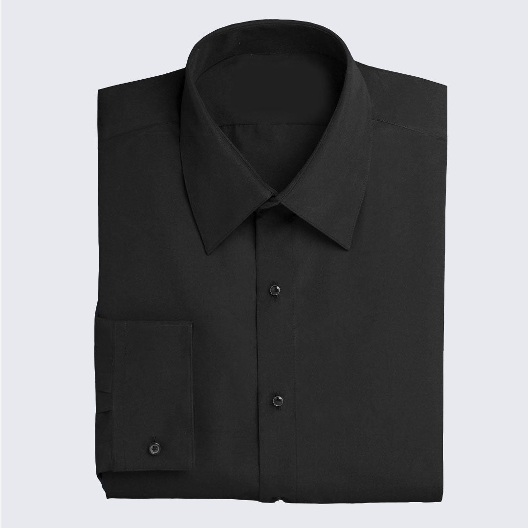 Black Microfiber Dress Shirt with Fly Front and Barrel Cuffs | Perfect Tux