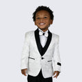 Boys White Fancy Pattern Tuxedo 5-Piece Set for Kids Teen Children - Wedding