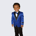 Boys Royal Blue Fancy Pattern Tuxedo 5-Piece Set for Kids Teen Children - Wedding