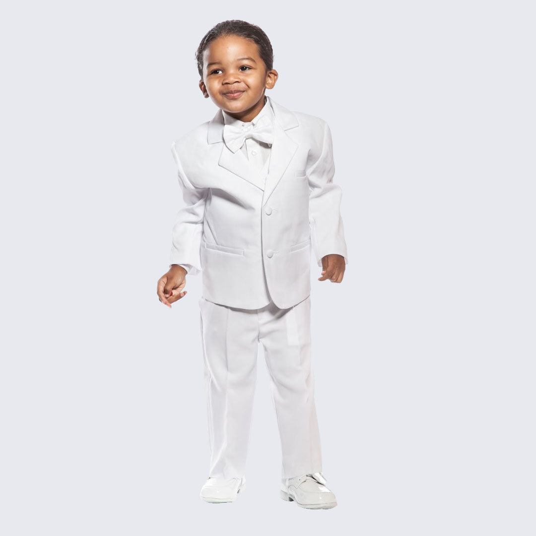 Boys White Tuxedo 5-Piece Set for Kids Teen Children - Ring Bearer