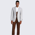 Tan and Brown Slim Fit Suit Windowpane Three Piece Set