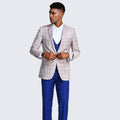 Tan and Blue Slim Fit Suit Windowpane Three Piece Set