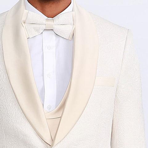 Ivory Shawl Tuxedo with Fancy Pattern Four Piece Set - Wedding - Prom