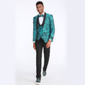 Turquoise Tuxedo with Floral Pattern Four Piece Set - Wedding - Prom