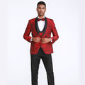 Red Tuxedo with Floral Pattern Four Piece Set - Wedding - Prom