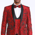 Red Tuxedo with Floral Pattern Four Piece Set - Wedding - Prom