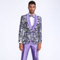 Purple Tuxedo with Floral Pattern Four Piece Set - Wedding - Prom