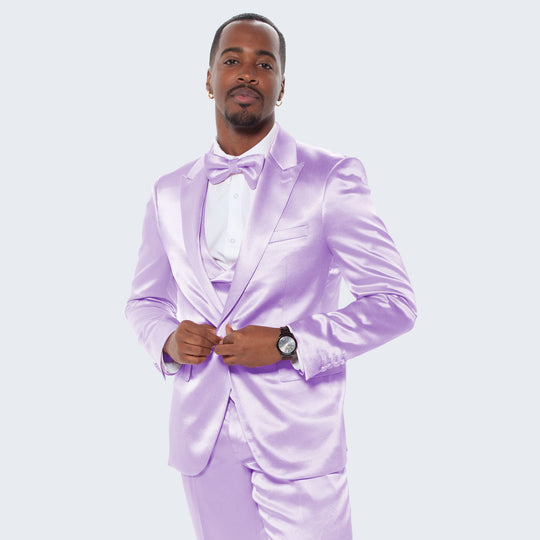 Lavender Satin Slim Fit Tuxedo with Peak Lapel – Wedding & Prom