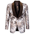 Tan Tuxedo Jacket with Floral Pattern Shawl Lapel