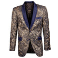 Gold and Navy Tuxedo Jacket with Fancy Pattern Shawl Lapel