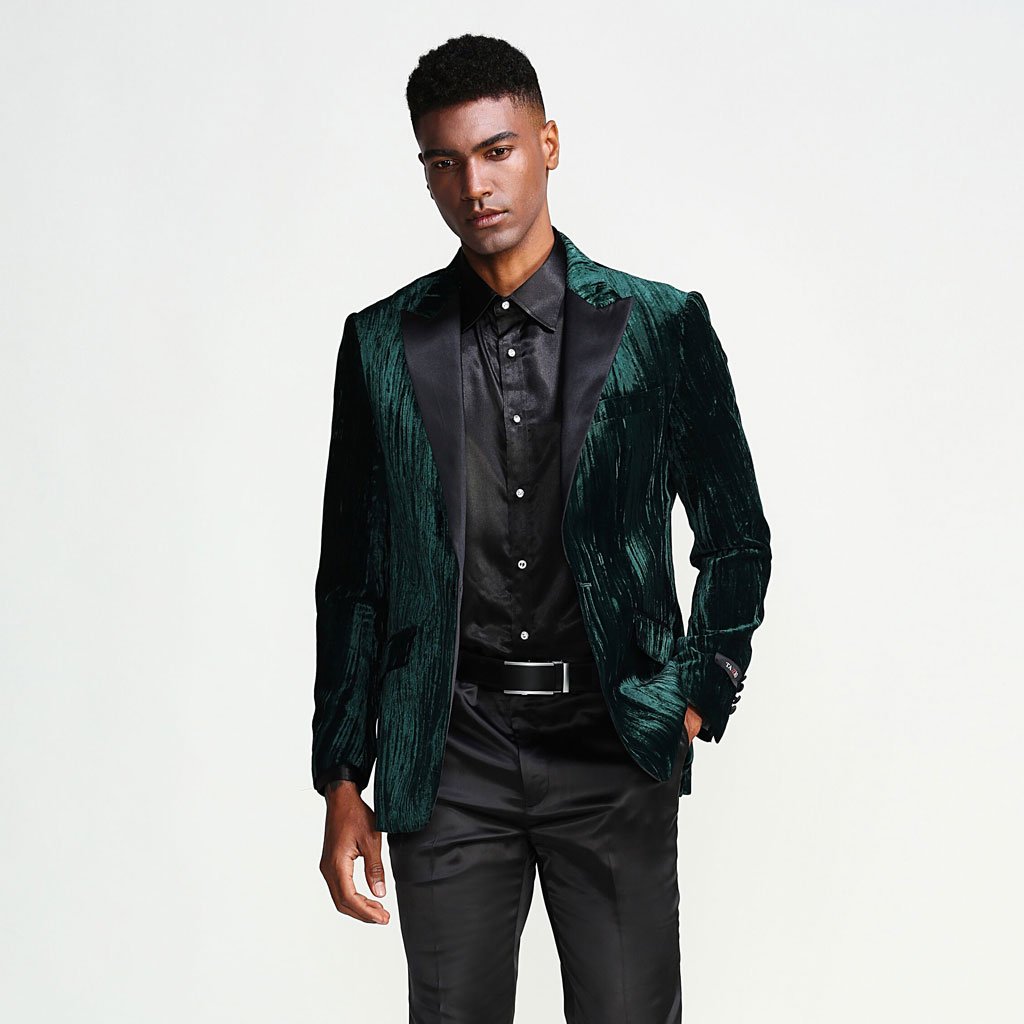Hunter Green Tuxedo Jacket with Fancy Pattern Slim Fit - Wedding - Prom