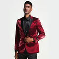Burgundy Tuxedo Jacket Shiny Slim Fit with Peak Lapel