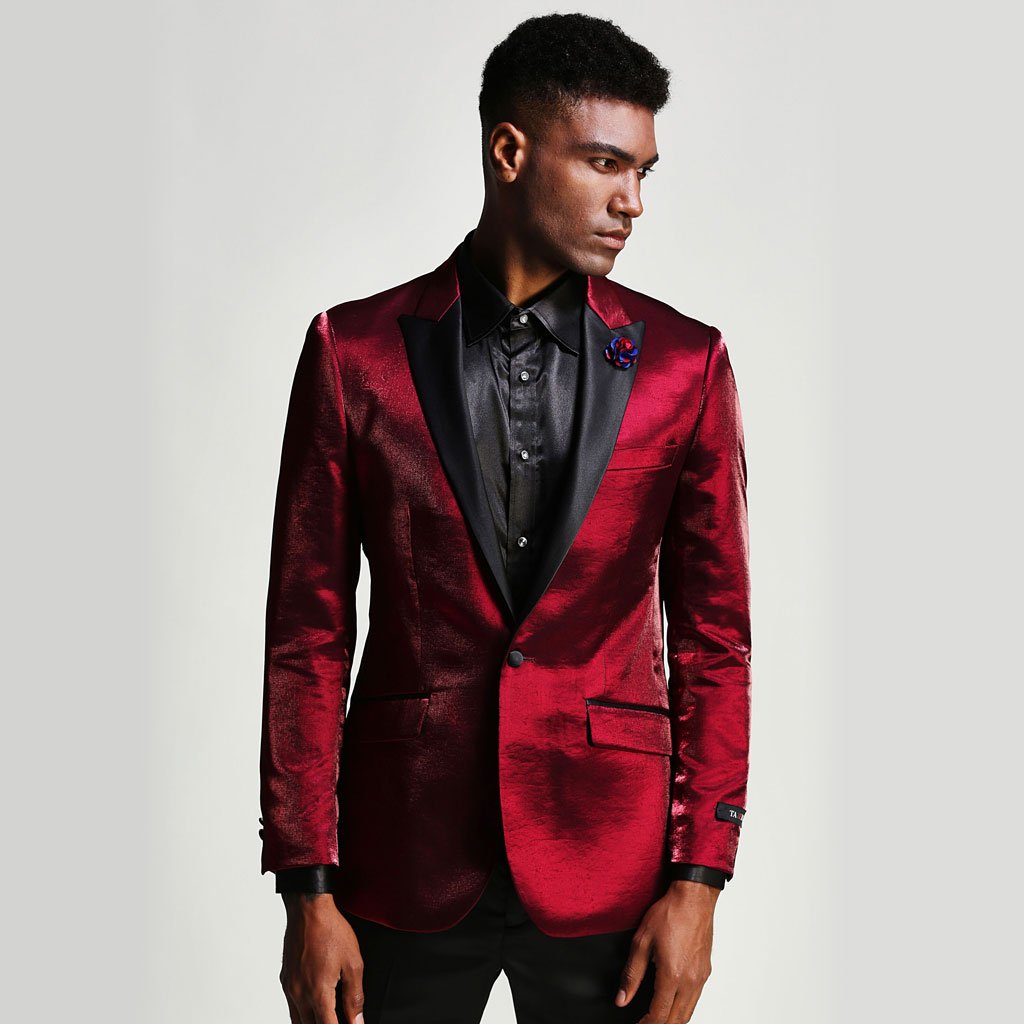 Burgundy Tuxedo Jacket Shiny Slim Fit with Peak Lapel - Blazer - Prom ...