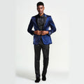 Navy Blue Tuxedo Jacket Shiny Slim Fit with Peak Lapel