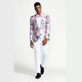 Pink Black and Silver Floral Tuxedo Jacket Slim Fit