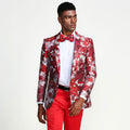 Red Floral Tuxedo Jacket Slim Fit