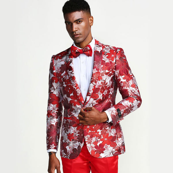 Mens Floral Casual Slim Fit Notch Lapel Blazer Party Prom Suit Jacket