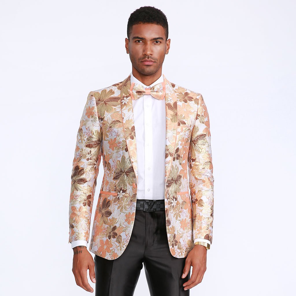 Orange Floral Tuxedo Jacket Slim Fit - Wedding - Prom | Perfect Tux