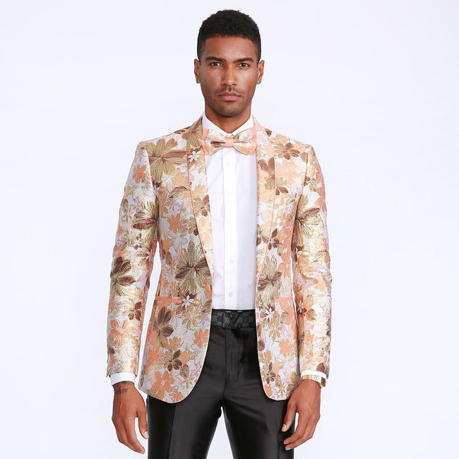 Orange Floral Tuxedo Jacket Slim Fit - Wedding - Prom