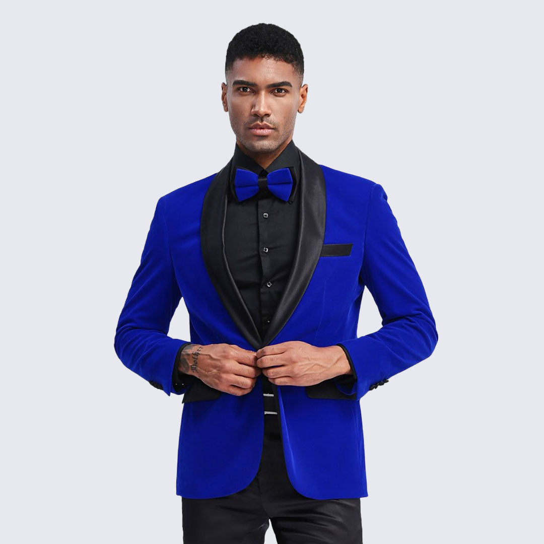 Royal Blue Velvet Tuxedo Jacket Slim Fit with Shawl Lapel - Wedding - Prom