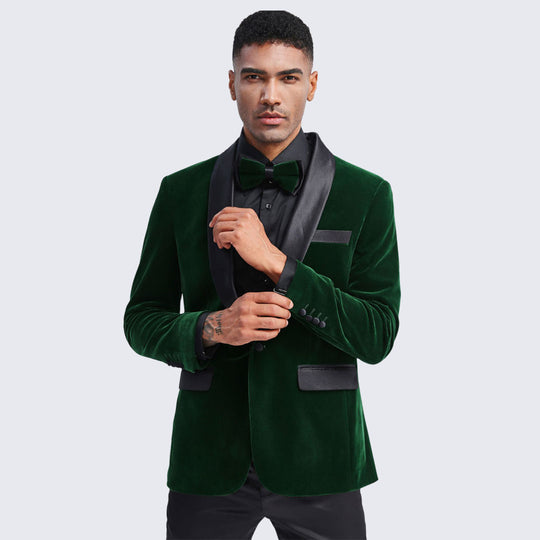 Emerald Green Velvet Tuxedo Jacket Slim Fit with Shawl Lapel - Wedding - Prom