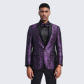 Purple Tuxedo Jacket Floral Pattern Shawl Lapel