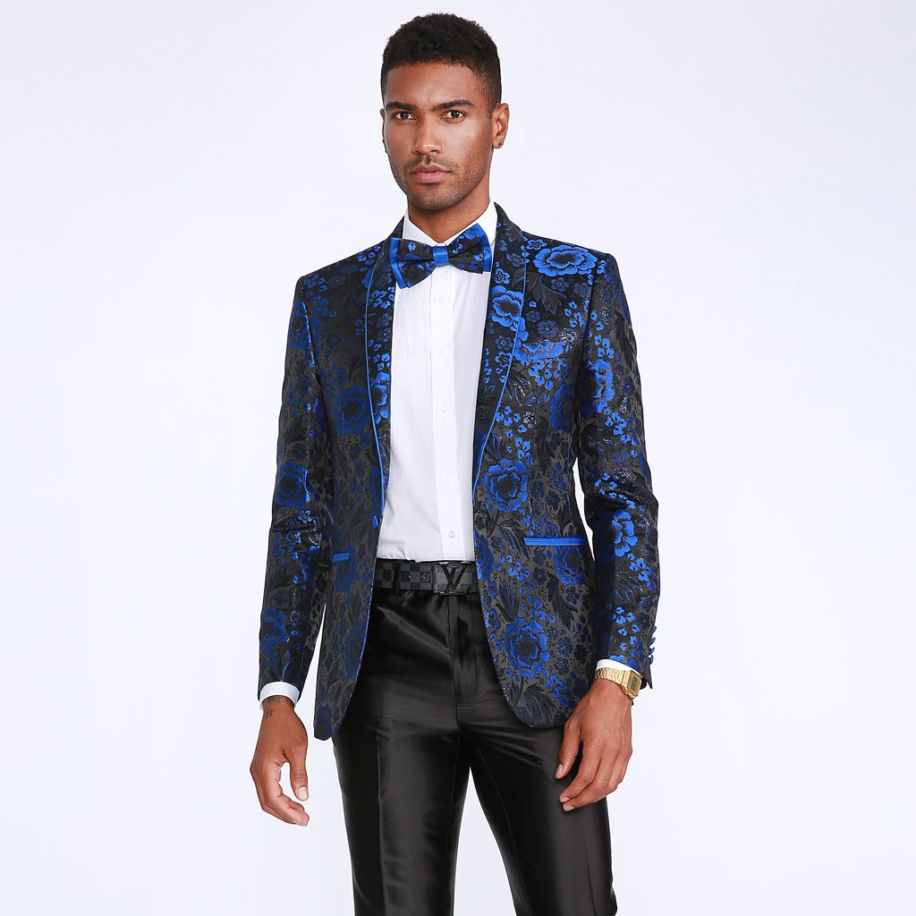 Royal Blue Tuxedo Jacket Floral Pattern Slim Fit - Wedding - Prom ...