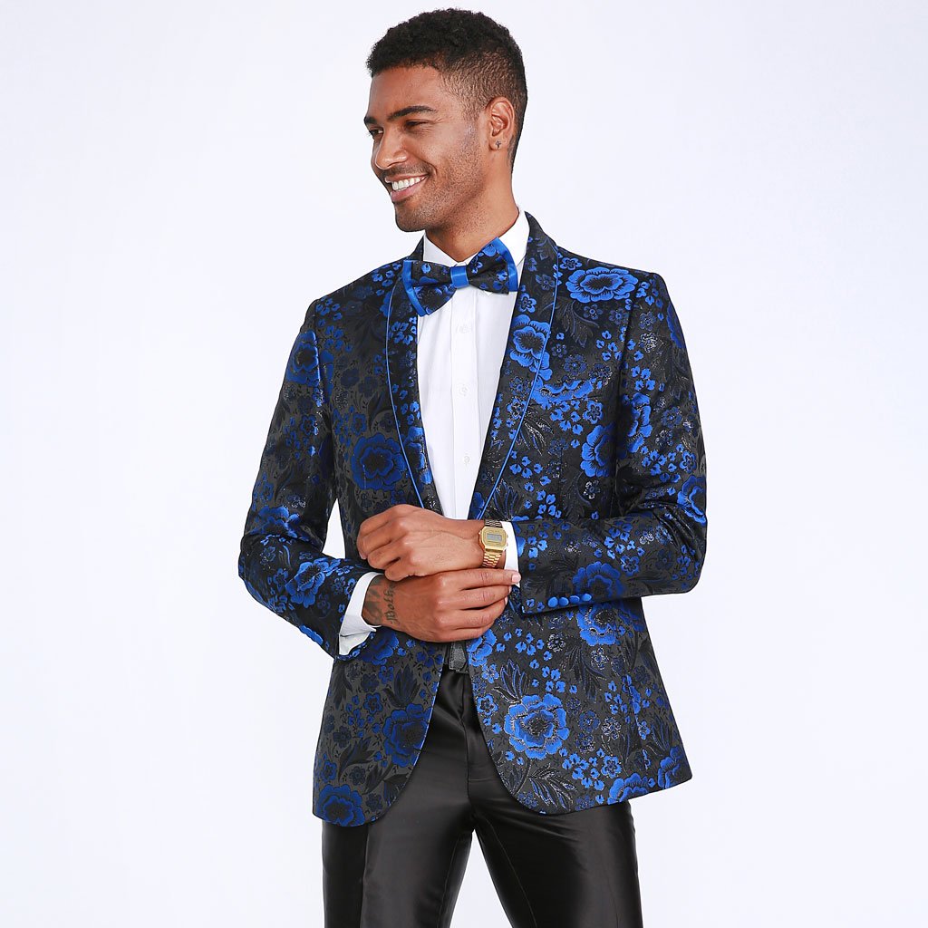 Royal Blue Tuxedo Jacket Floral Pattern Slim Fit - Blazer - Prom ...