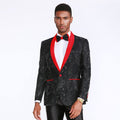 Black and Red Tuxedo Jacket Floral Pattern Slim Fit - Wedding - Prom