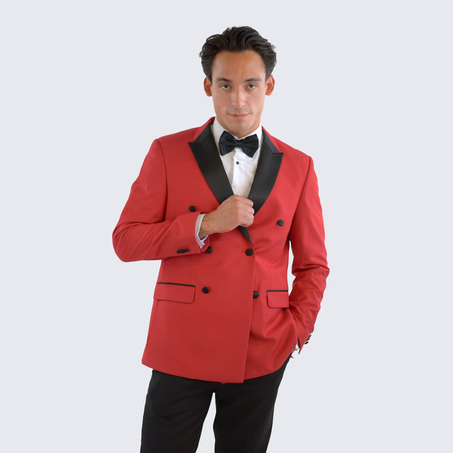 Red Double Breasted Slim Fit Tuxedo with Black Peak Lapel – Wedding & Prom