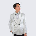White Tuxedo with Textured Paisley Design Three Piece Set - Wedding - Prom