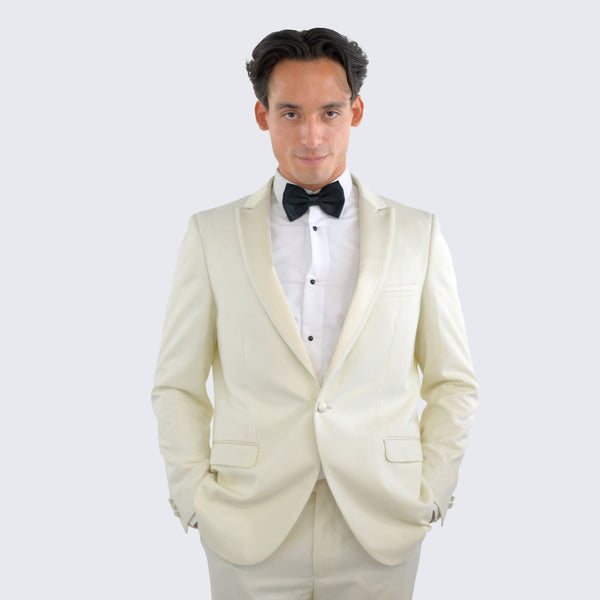 Ivory Slim Fit Tuxedo One Button Peak Framed Lapel - Wedding