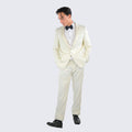 Ivory Slim Fit Tuxedo One Button Peak Framed Lapel - Wedding - Prom