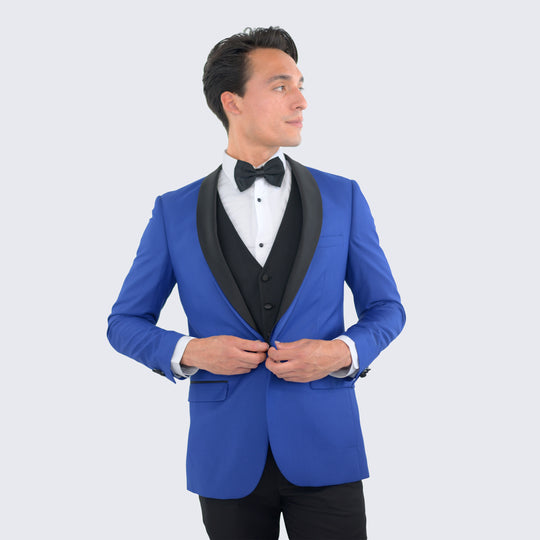 Blue Slim Fit Tuxedo with Black Shawl Lapel – Wedding & Prom